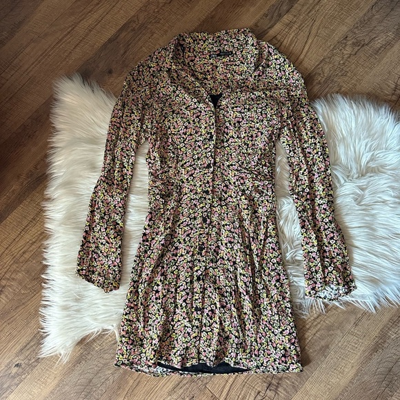 ZARA Long Sleeve Button Down Floral Print Mini Dress - Picture 2 of 4
